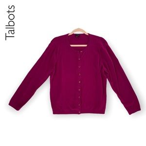 Talbots Magenta Pink Purple Long Sleeve Cardigan Sweater Size XL